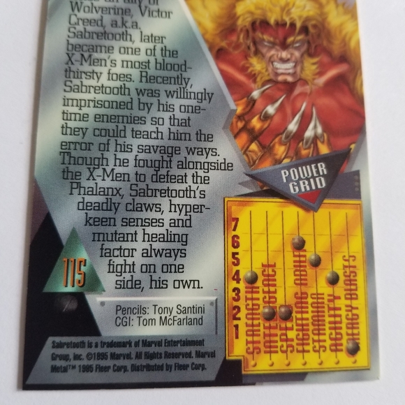 Vintage Marvel Metal trading card from 1995 Sabretooth card #115 - Picture 4 of 11